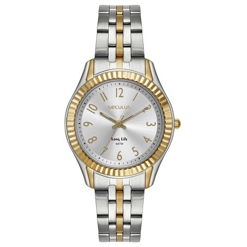 Kit Relógio Feminino Bicolor Catraca serrilhada Colar