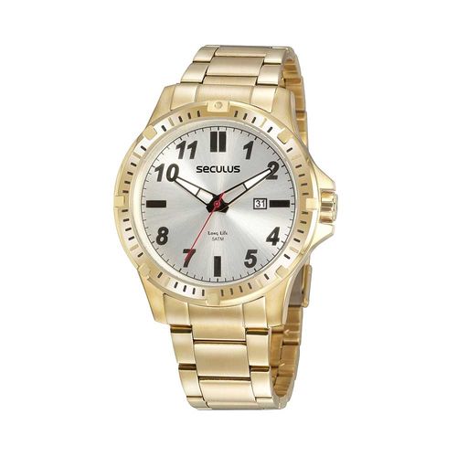 Kit Relógio Masculino Aço Dourado com Kit Engraxar