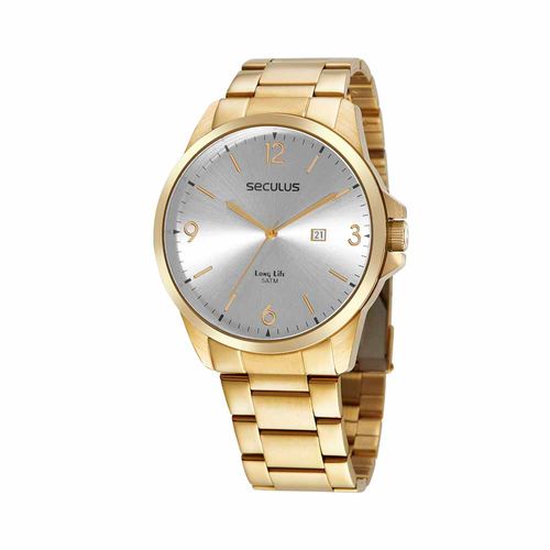 Kit Relógio Masculino Dourado Aço com Copo Térmico