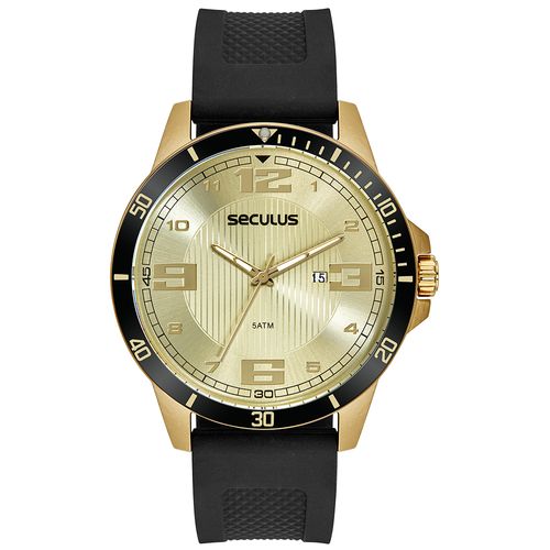 Kit Relógio Masculino Esportivo Dourado com Copo Térmico