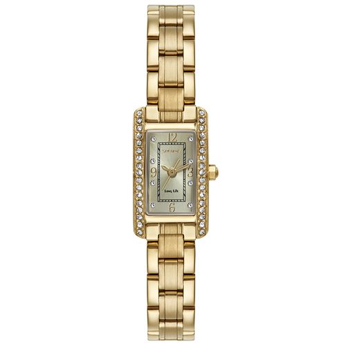 Relógio Feminino Quadrado Dourado Cristais