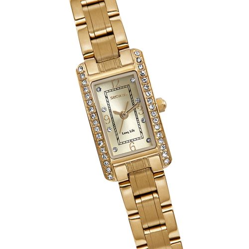 Relógio Feminino Quadrado Dourado Cristais