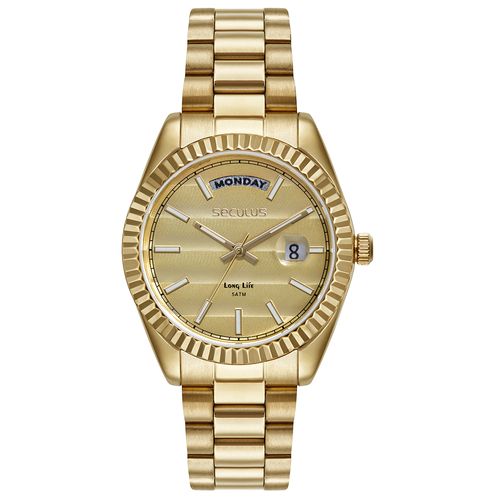 Relógio Feminino Catraca Facetada Mostrador Dourado