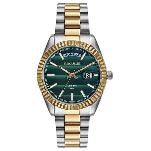 Relógio Feminino Bicolor Catraca Facetada Mostrador Verde