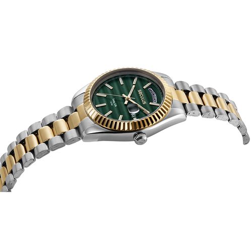 Relógio Feminino Bicolor Catraca Facetada Mostrador Verde