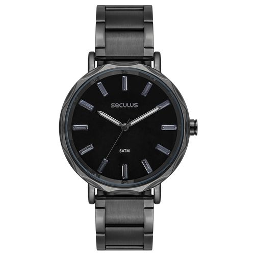 Relógio Feminino Preto Visor Amplo com Pedras