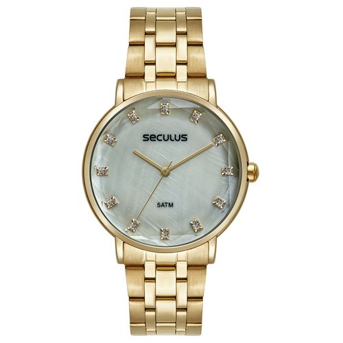 Relógio Feminino Dourado Madrepérola e Cristais