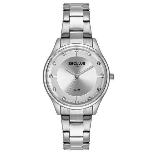 Relógio Feminino Slim Minimalista Prata Cristais