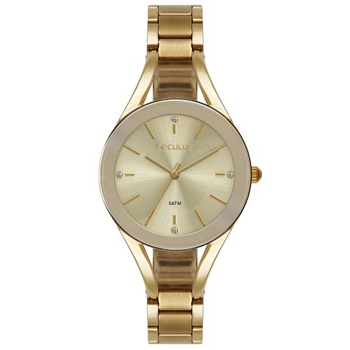 Relógio Feminino Dourado Visor Espelhado Bracelete