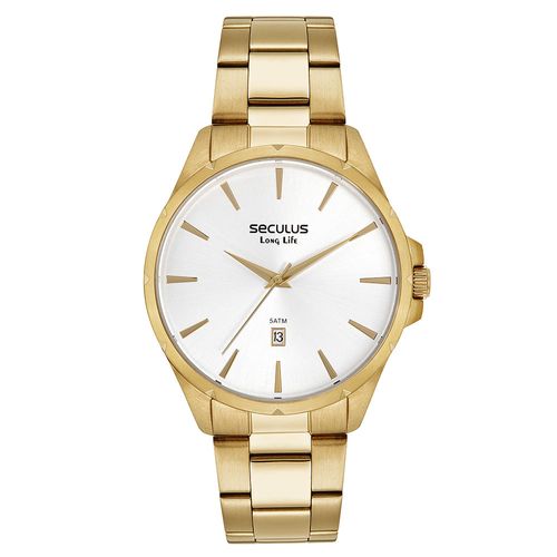 Kit Relógio Masculino Aço Clássico Dourado com Carteira