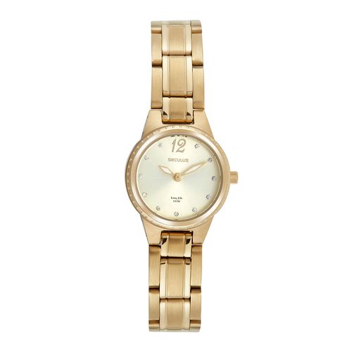 Kit Relógio Feminino Cristais Dourado Com Pulseira Coração