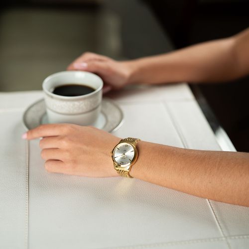 Relógio Feminino Aço Dourado Cristais