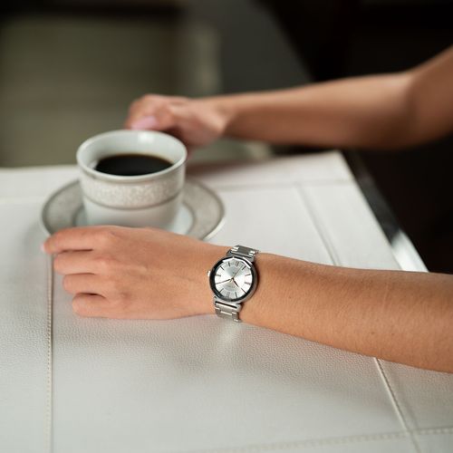 Relógio Feminino Prata Vidro Facetado