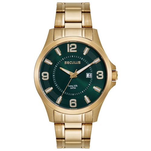Relógio Masculino Aço Calendário Mostrador Verde
