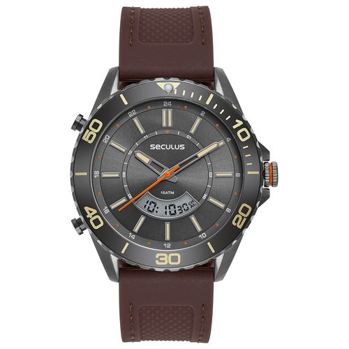 Relógio Masculino Anadigi Chumbo Pulseira Silicone Marrom