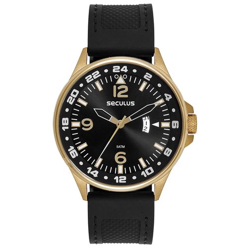 Relógio Masculino Dourado Calendário Pulseira de Silicone