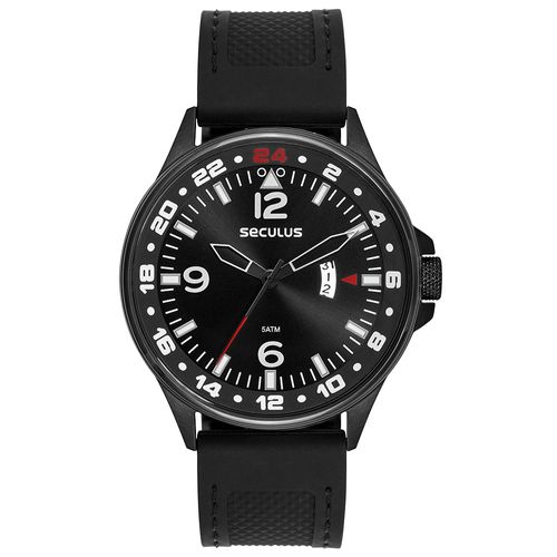 Relógio Masculino Preto Calendário Pulseira de Silicone