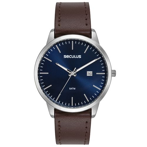 Relógio Masculino Minimalista Mostrador Azul Couro legítimo