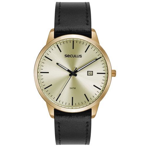 Relógio Masculino Minimalista Dourado Couro legítimo