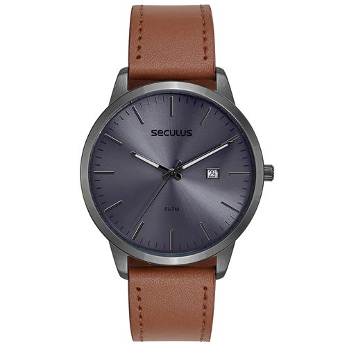 Relógio Masculino Minimalista Chumbo Couro legítimo