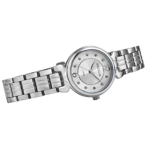 Relógio Feminino Aço Cristais Prata