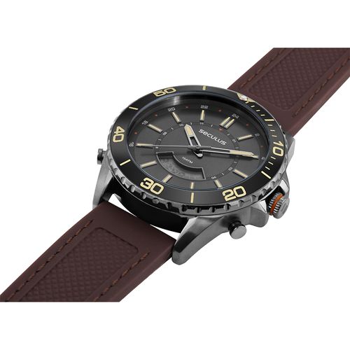 Relógio Masculino Anadigi Chumbo Pulseira Silicone Marrom