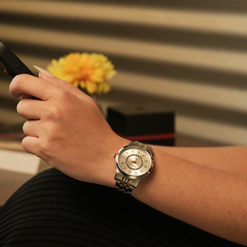 Relógio Feminino Aço Bicolor com Cristais