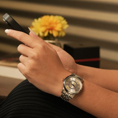 Relógio Feminino Aço Prata Cristais