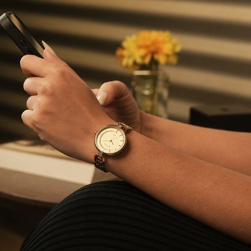 Relógio Feminino Dourado Cristais Pulseira Sólida