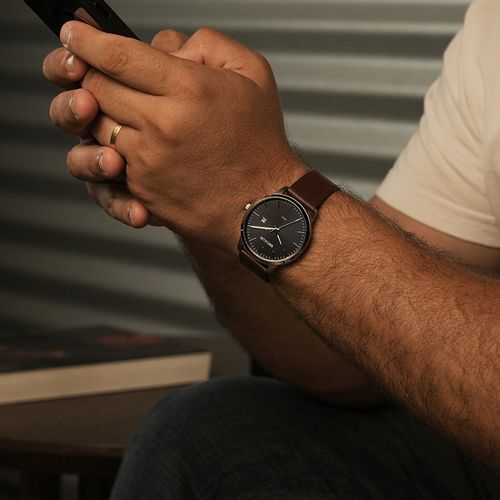 Relógio Masculino Minimalista Mostrador Azul Couro legítimo