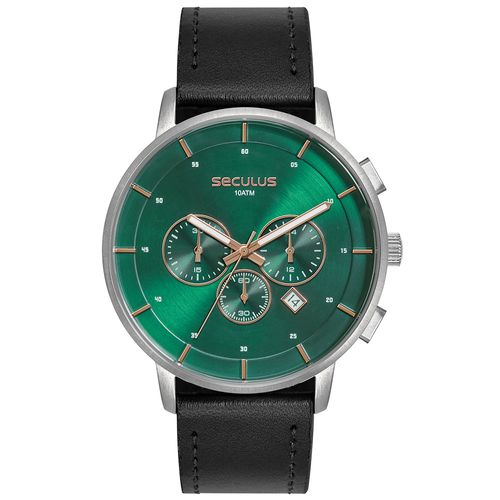 Relógio Masculino Prata Mostrador Verde Cronógrafo