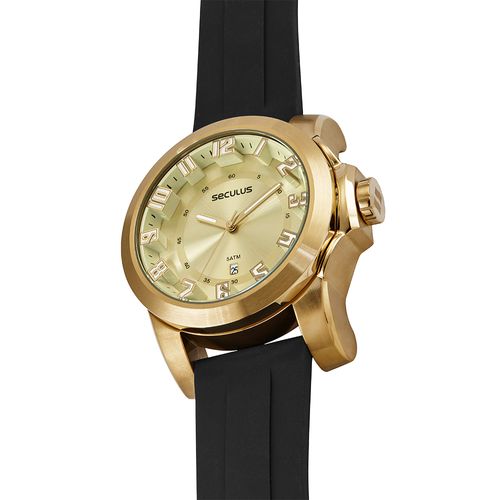 Relógio Masculino Dourado com Pulseira em Silicone