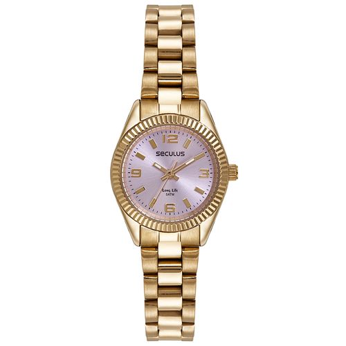 Kit Relógio Feminino Catraca Facetada Dourado com Pulseira