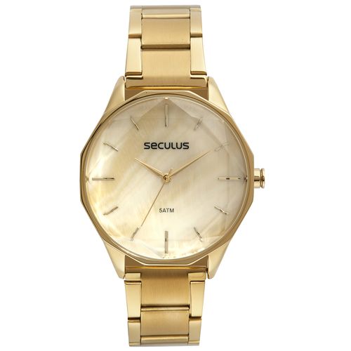 Kit Relógio Feminino Madrepérola Dourado Pulseira Coração