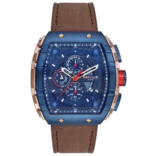 Relógio Masculino Aço Cronógrafo Mostrador Aro 3D Azul