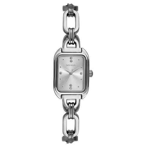Relogio Feminino Aço Prata Quadrada Pulseira Corrente