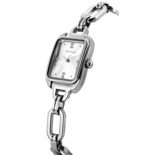 Relogio Feminino Aço Prata Quadrada Pulseira Corrente