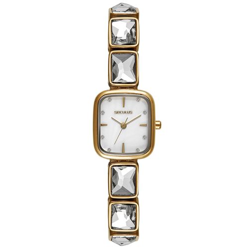 Relógio Feminino Dourado Quadrado Madrepérola