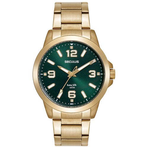 Relógio Masculino Dourado Aço Mostrador Verde