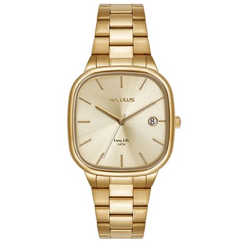 Relógio Masculino Dourado Aço Quadrado Minimalista