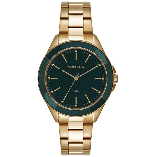 Relógio Feminino Analógico Dourado Aço em Ceramica