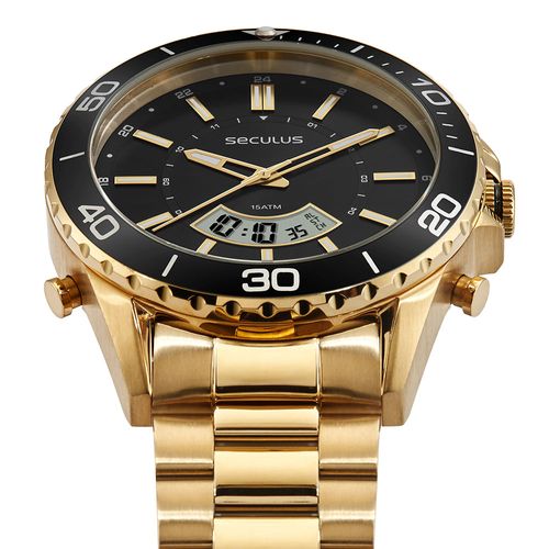 Relógio Masculino Aço Dourado Movimento Sorriso