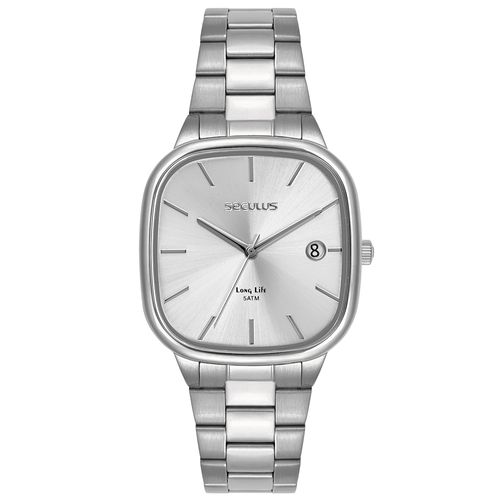 Relógio Masculino Prata Aço Quadrado Minimalista