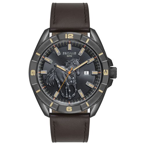 Relógio Masculino Aço Estilo Country Pulseira em Couro