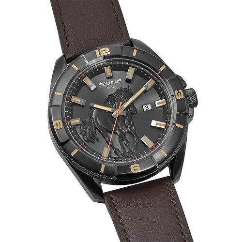 Relógio Masculino Aço Estilo Country Pulseira em Couro