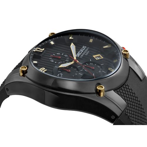 Relógio Masculino Aço Cronógrafo Mostrador Aro 3D Silicone