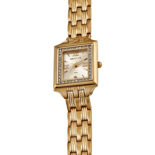 Relógio Feminino Dourado Quadrado em Cristais