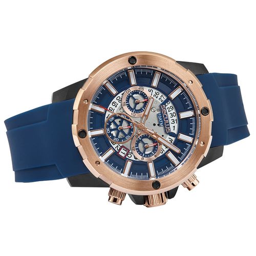 Relógio Masculino Aço Cronógrafo com Calendário Azul