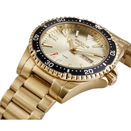 Relógio Automático Masculino Dourado Fundo Transparente