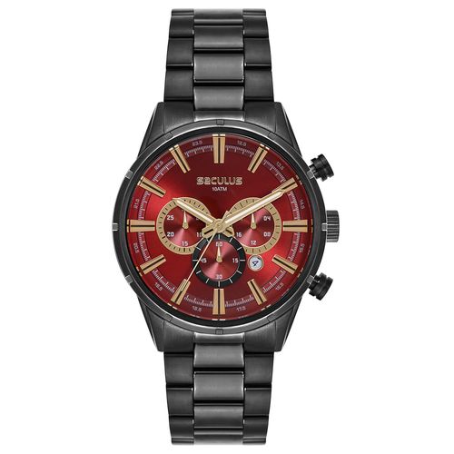 Relógio Masculino Cinza Cronógrafo Mostrador Vermelho
